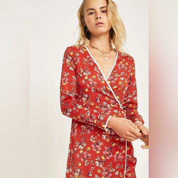 Free People Covent Garden Midi Wrap Dress Red Combo Boho - Picture 5 of 9